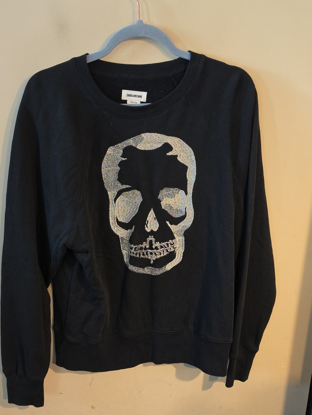 Zadig & Voltaire Black Crewneck with Holographic Skull